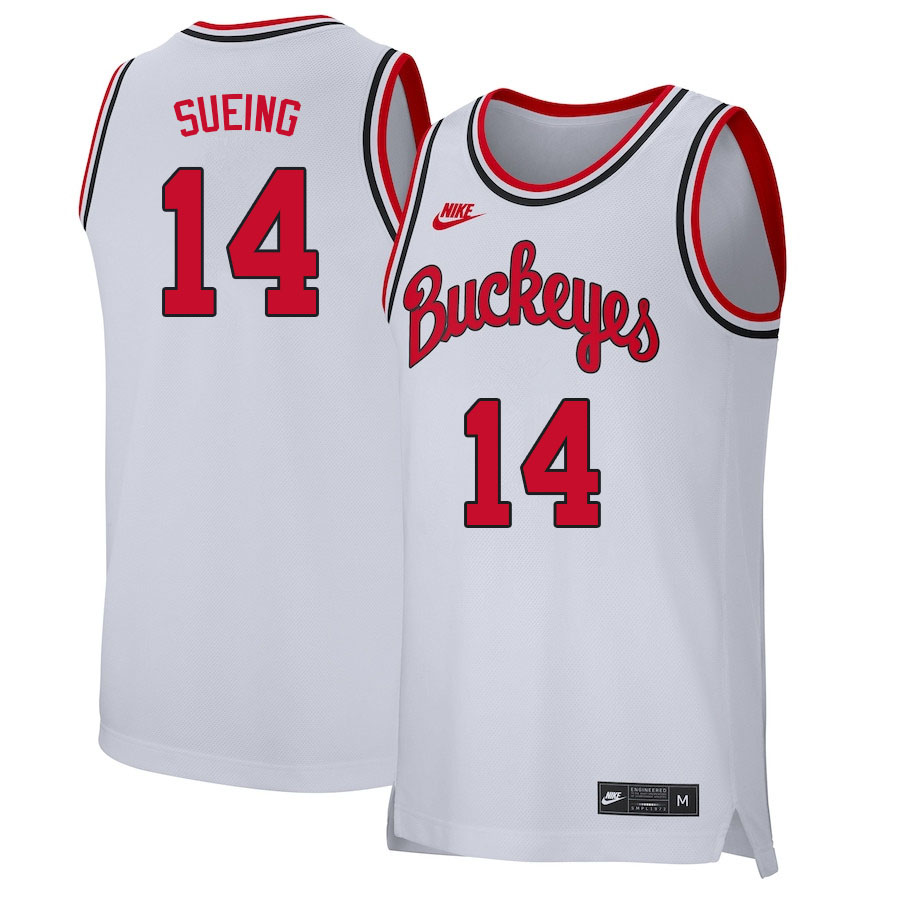 Men #14 Justice Sueing Ohio State Buckeyes College Basketball Jerseys Sale-Retro White
